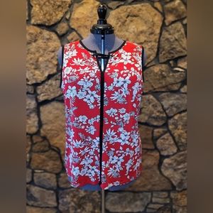 Red, white and black floral sleeveless summer top